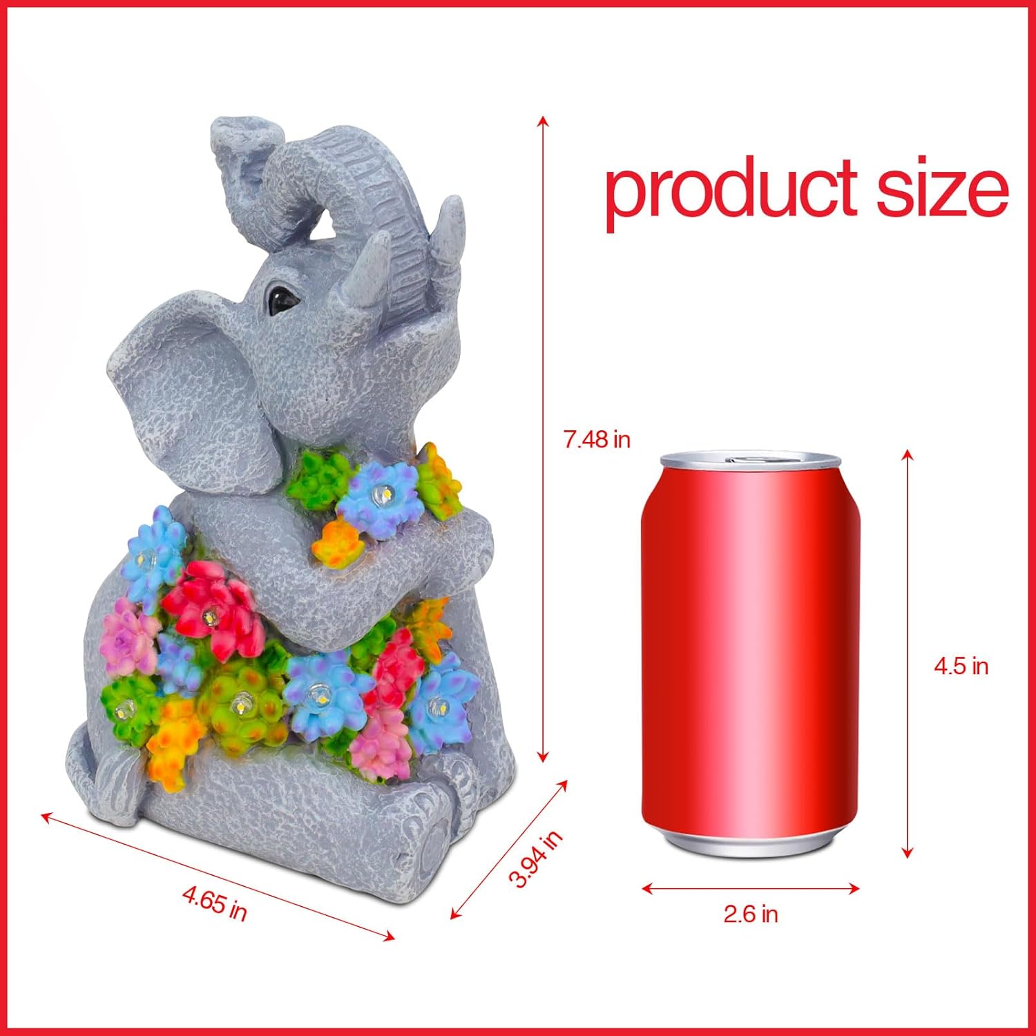 Solar Elephant Garden Statue LED Lights Waterproof Outdoor Decor
