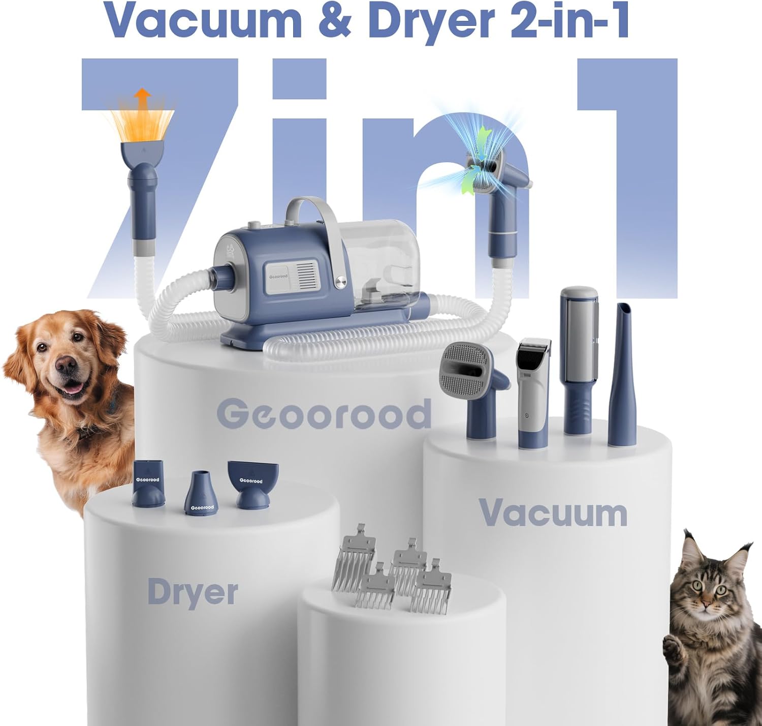 Dog Grooming Vacuum Dryer 7 in 1 Clipper Kit Blue Grey