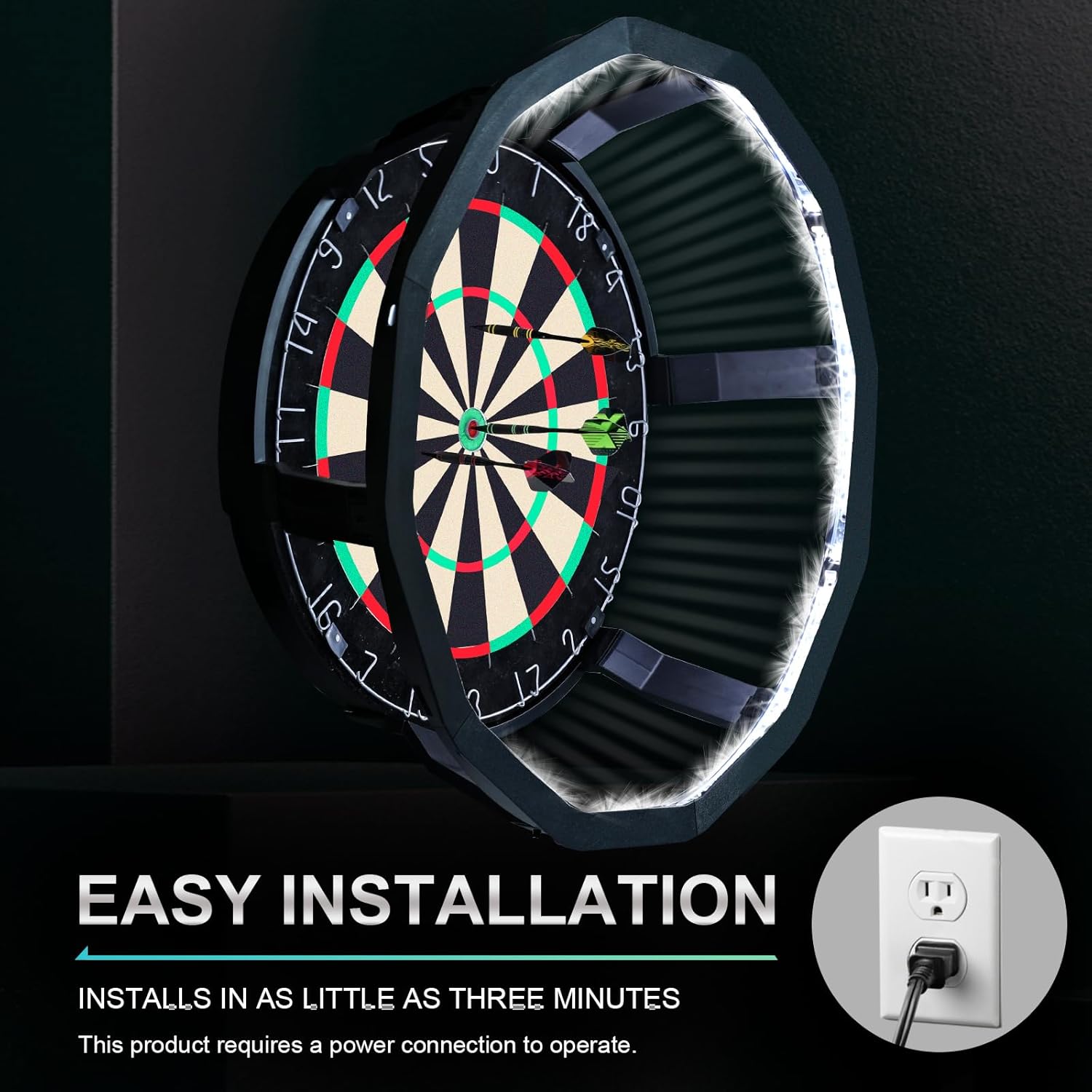 Dartboard LED Light 360 Illumination Adjustable Brightness 18in