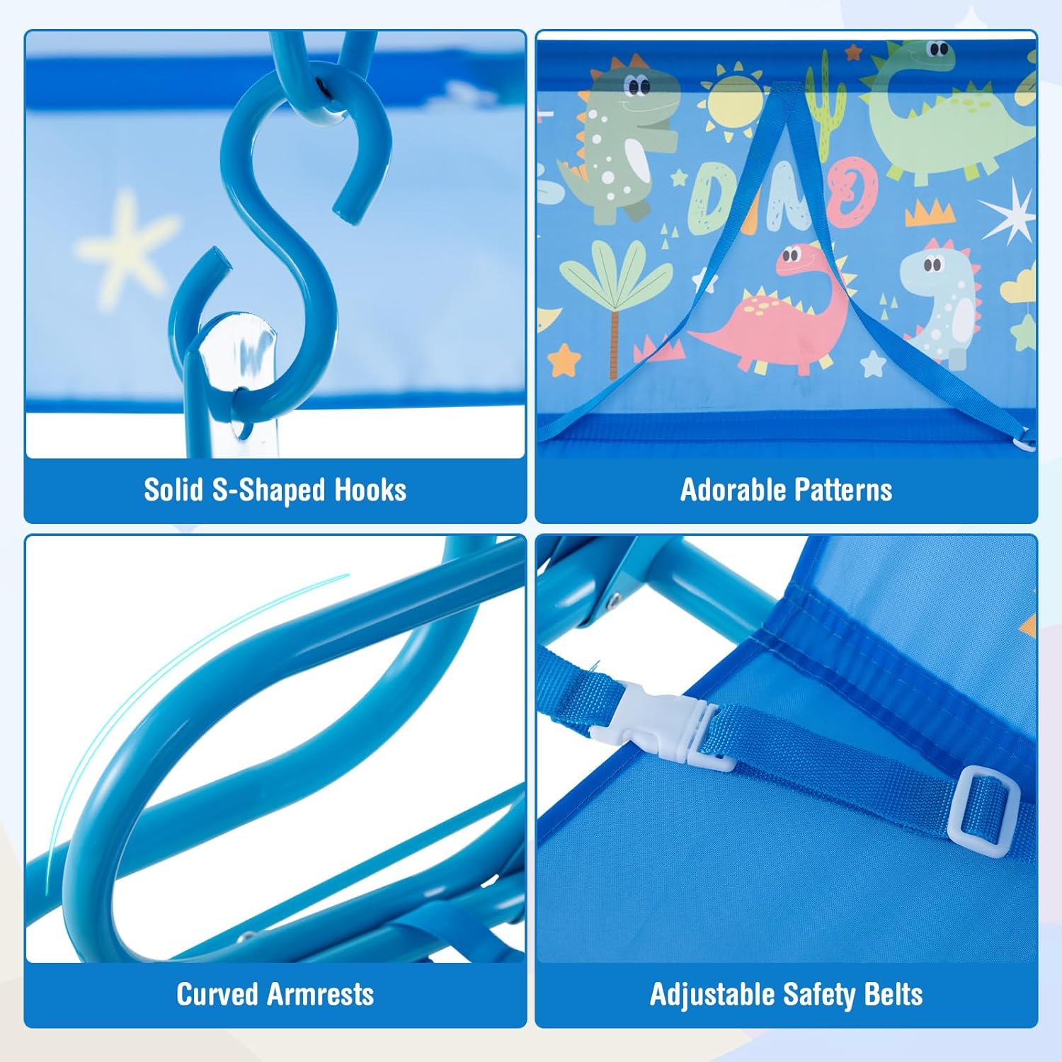 Kids 2 Seat Swing Chair Blue Canopy Safety Belts