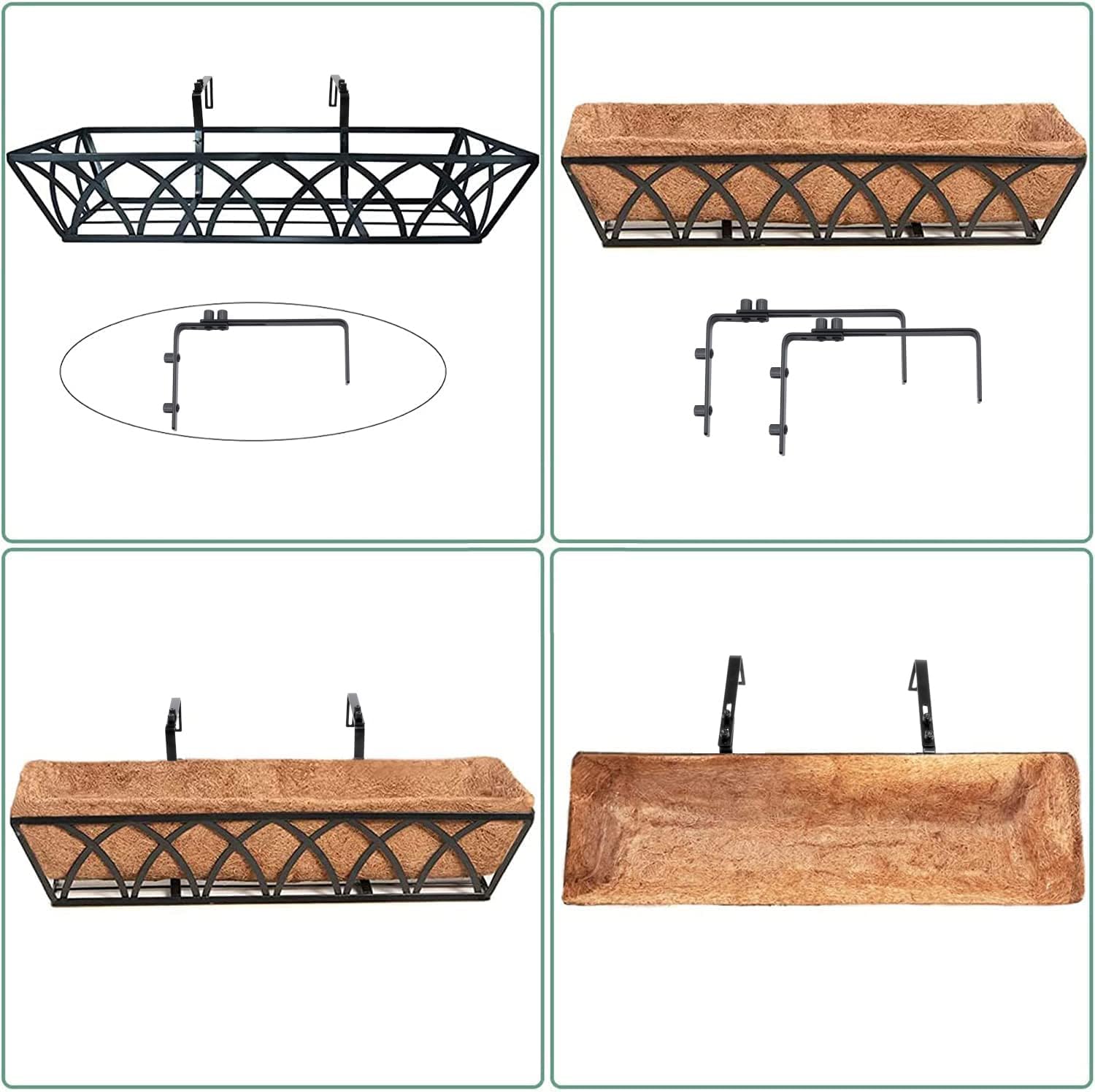 30in Hanging Flower Baskets Wall Planter Rail Box Coco Liner 2 Pack