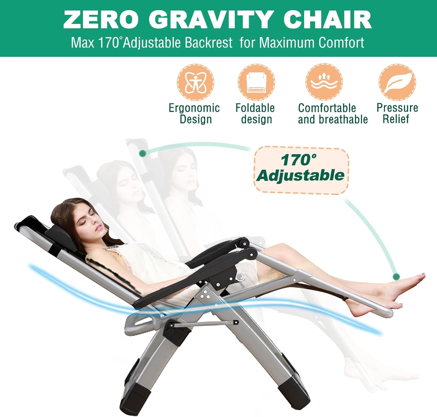 Folding Zero Gravity Garden Recliner Chair 200kg Grey