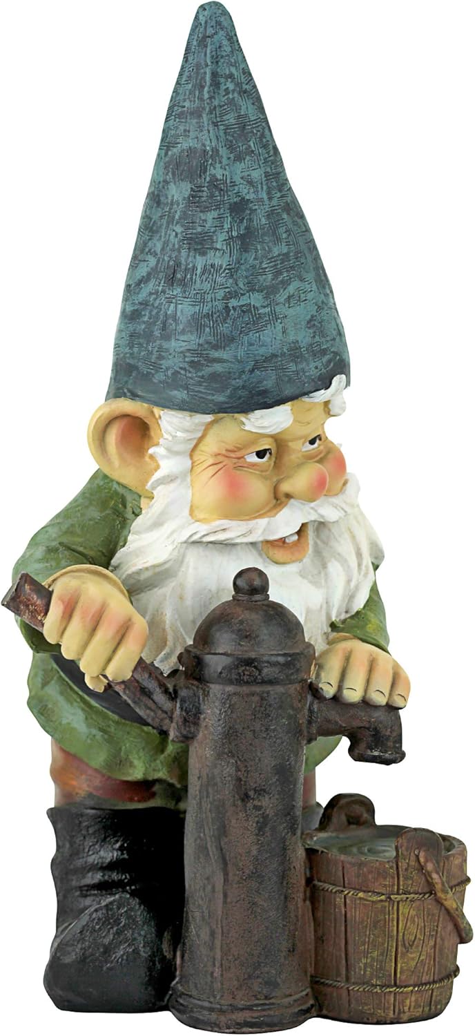 Garden Gnome Statue Water Pump Resin Outdoor Lawn Decor 35cm