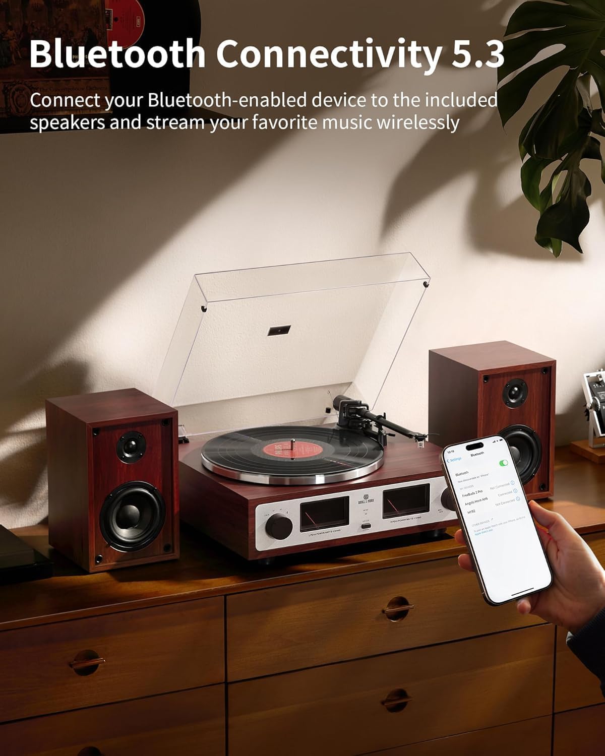 HiFi Record Player with Bookshelf Speakers Bluetooth Wood