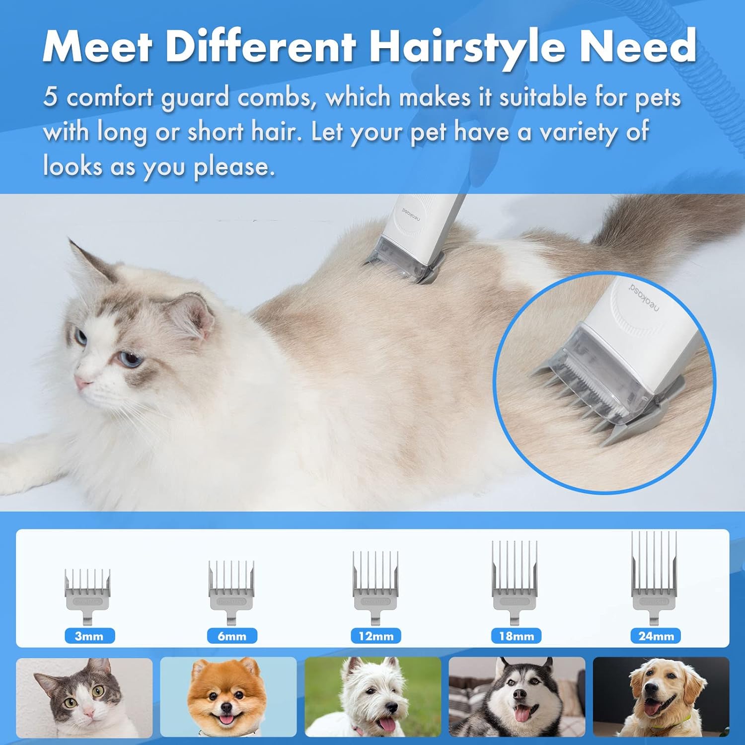 Dog Cat Grooming Kit Vacuum 15000Pa 2L Clippers Silent 5 Tools