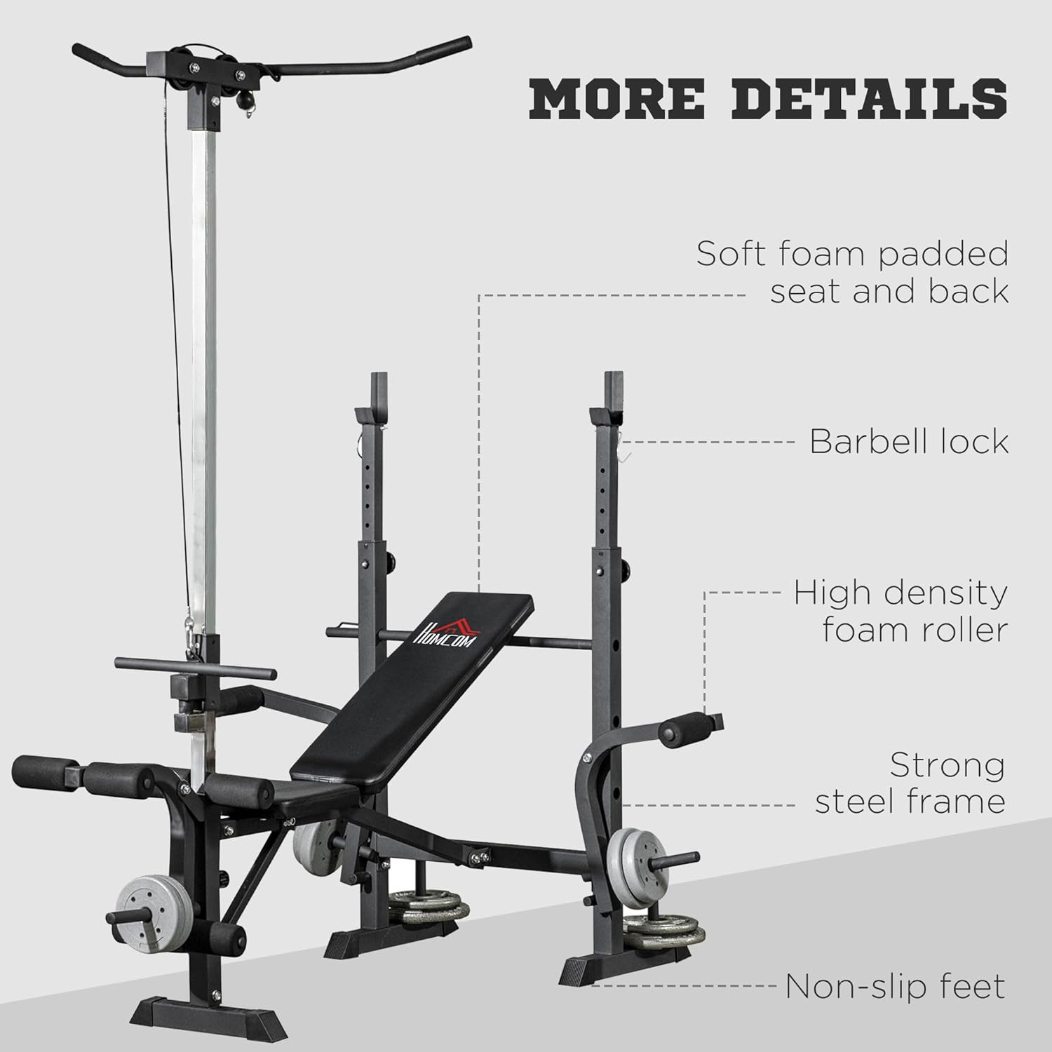 Adjustable Weight Bench Home Gym Set Squat Rack Pulley System
