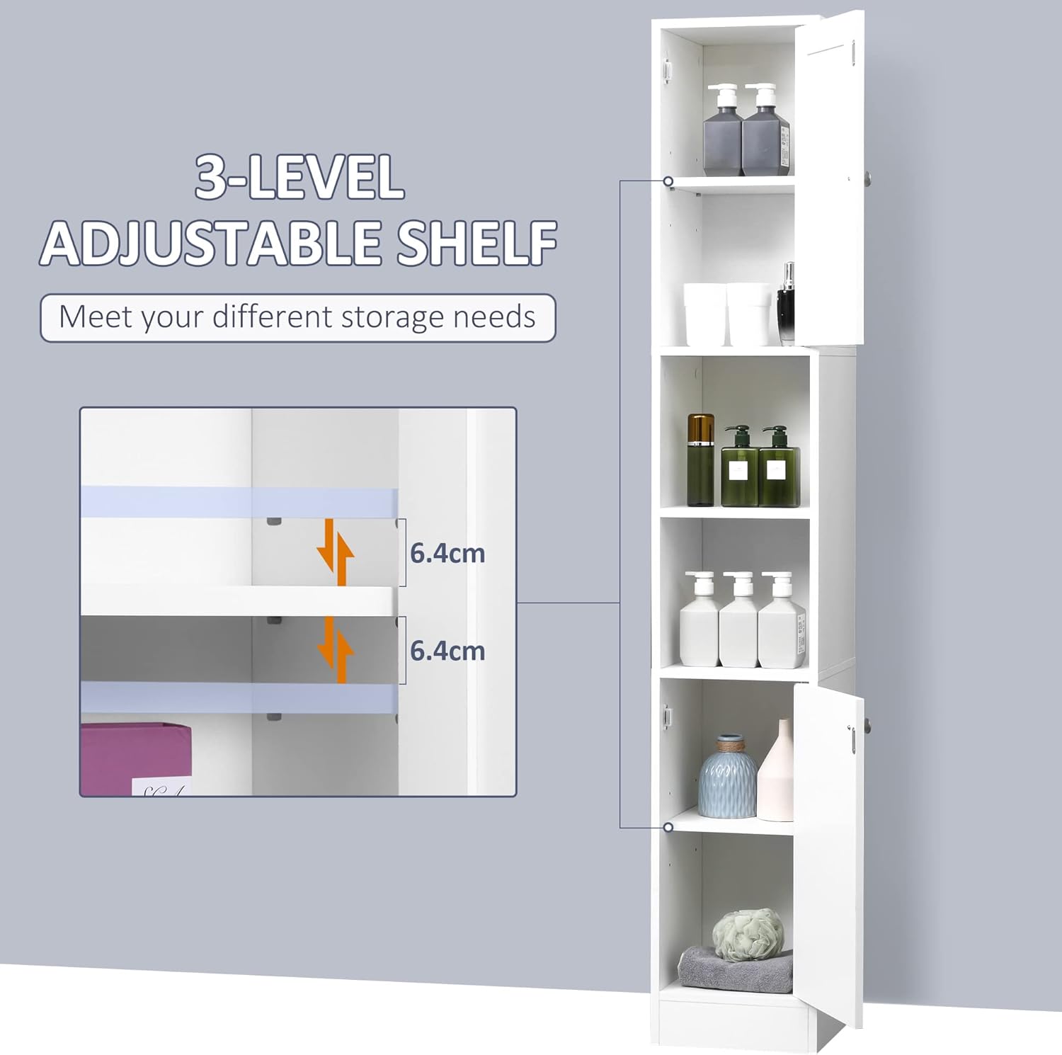Tall Bathroom Storage Cabinet with Mirror Adjustable Shelves White