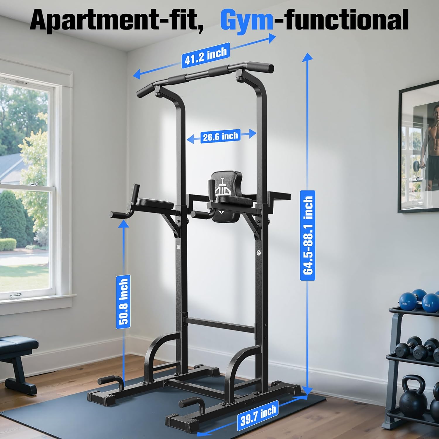Power Tower Pull Up Dip Station Multi Gym Strength Trainer 450lb