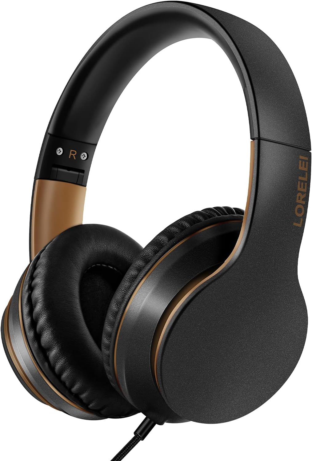 Wired Over Ear Headphones With Mic Stereo Bass 3.5mm Black Gold