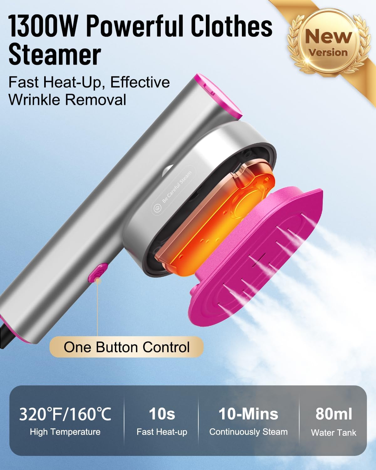 Handheld Garment Steamer 1300W 10s Fast Heat 2in1 Steam Iron