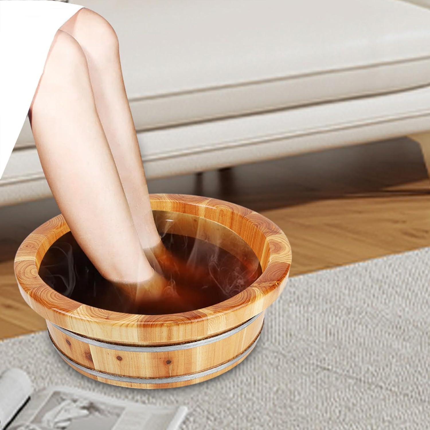 Wooden Foot Bath Barrel Pedicure Spa Soak Tub Metal Reinforced