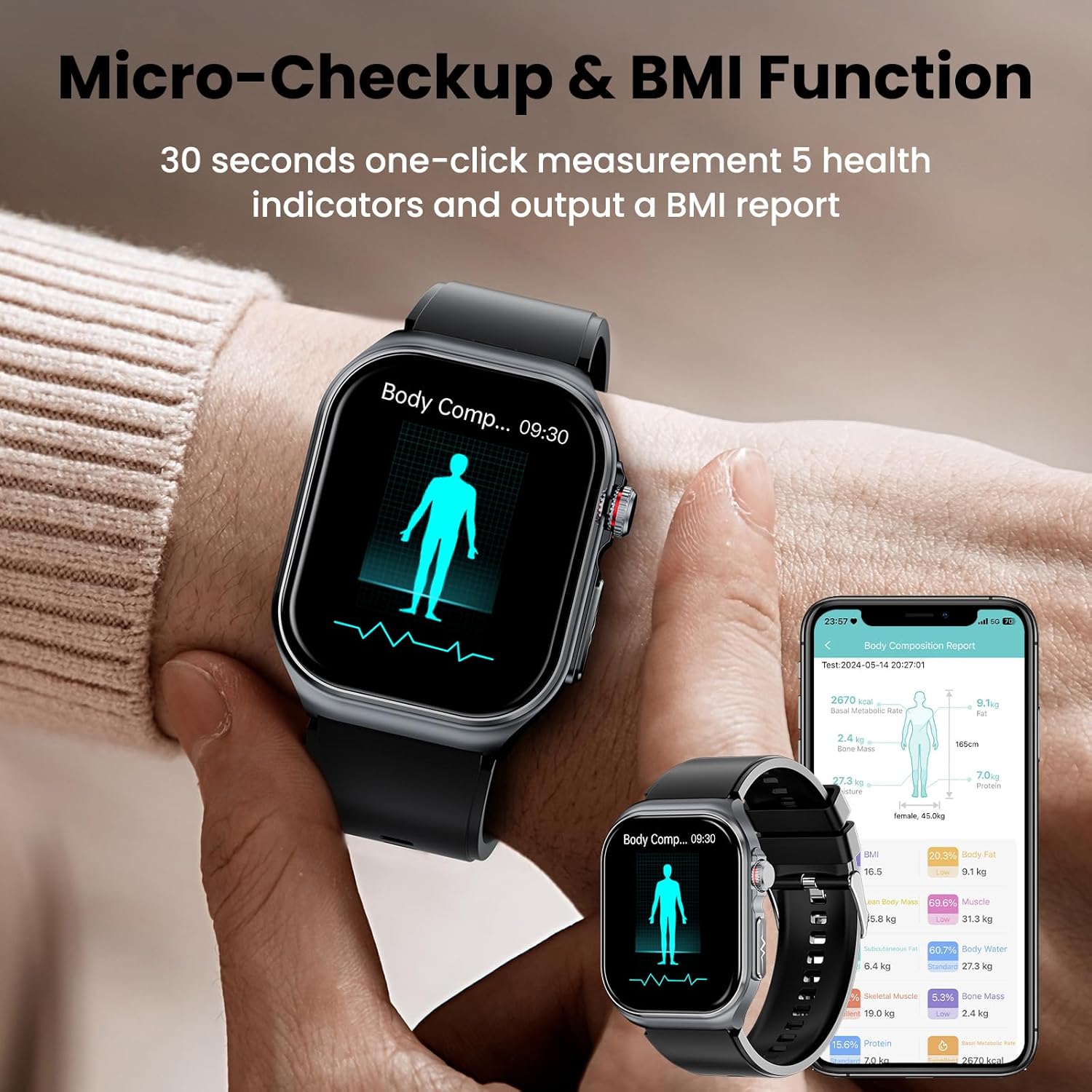 AMOLED ECG Smart Watch 70 Day Battery Health Tracker