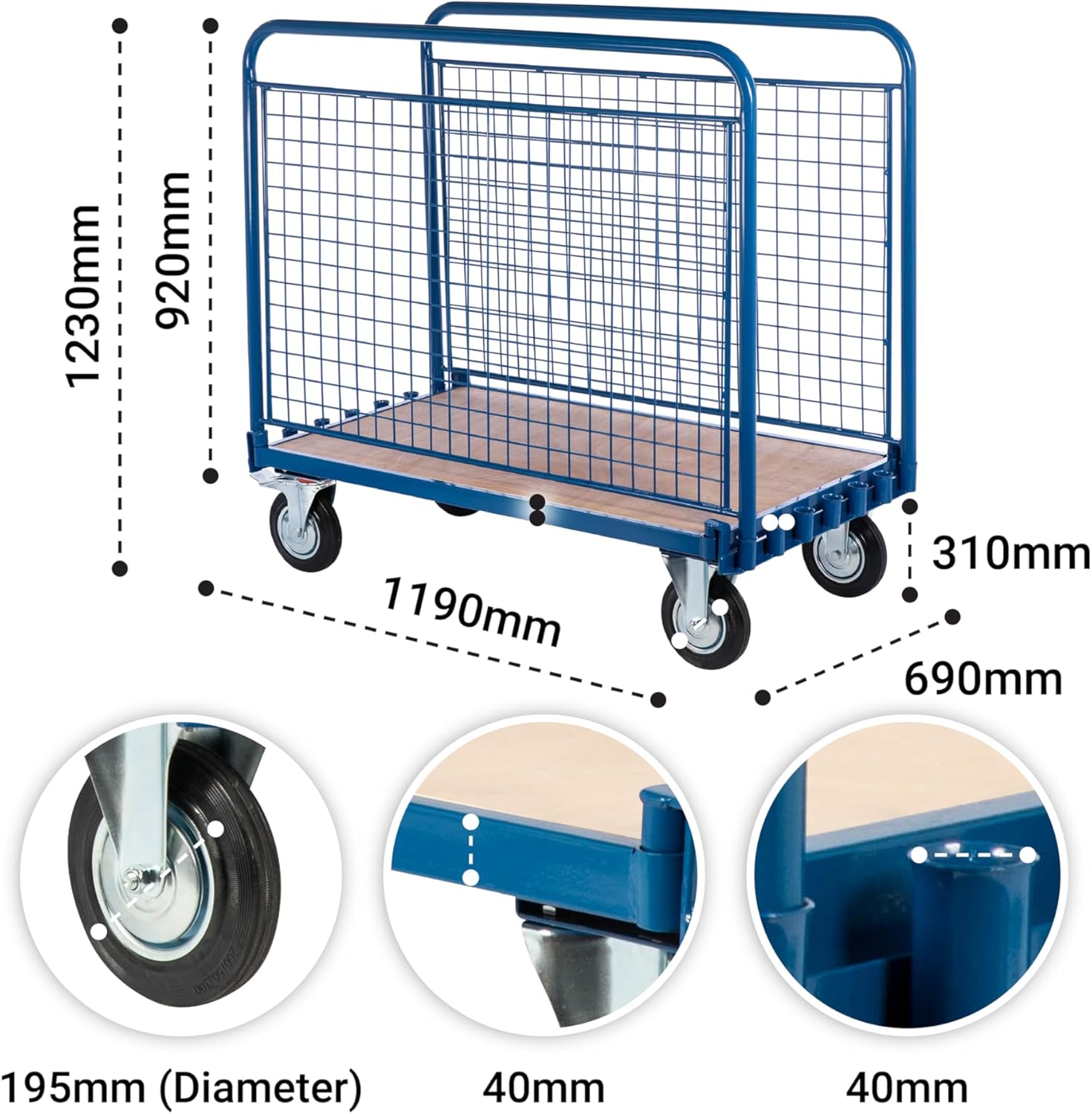 Heavy Duty Steel Sheet Trolley 500KG Mesh Support Cart