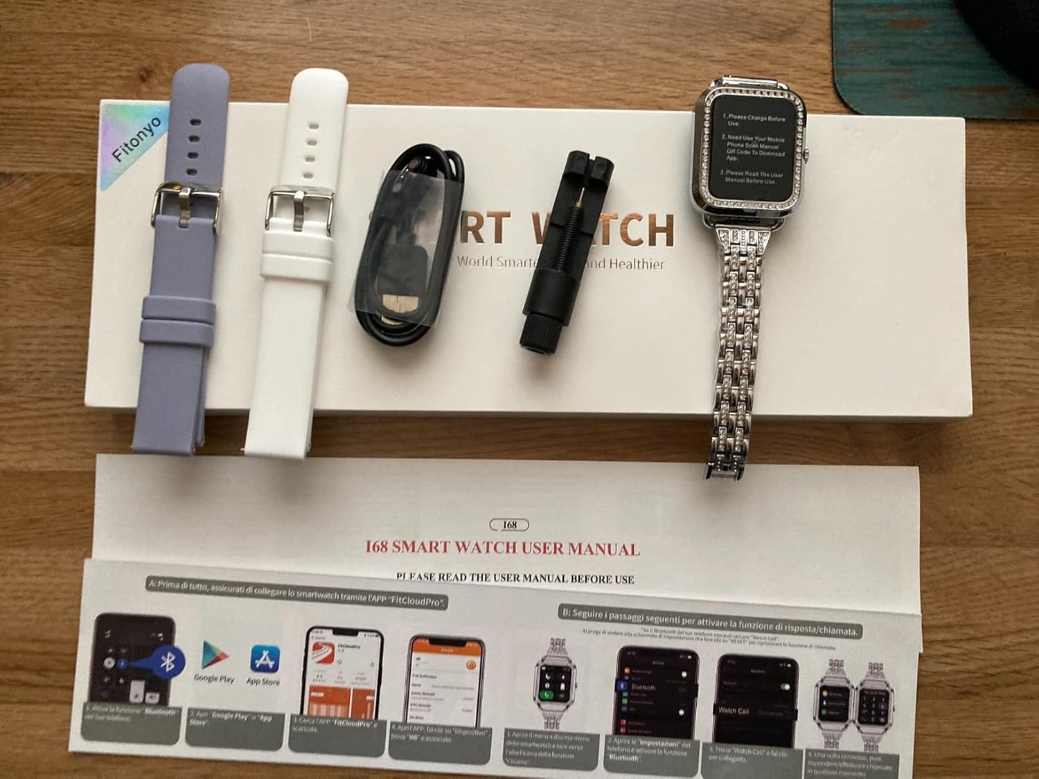 Diamond Womens Smart Watch 3 Straps Bluetooth Call