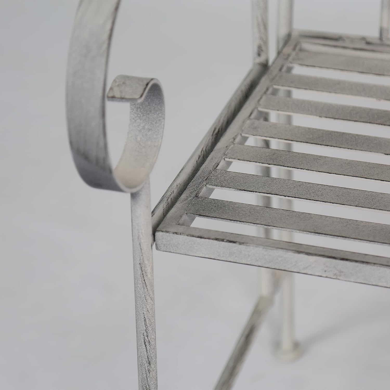 Foldable Metal Garden Bench Vintage Patio Seat Grey Iron