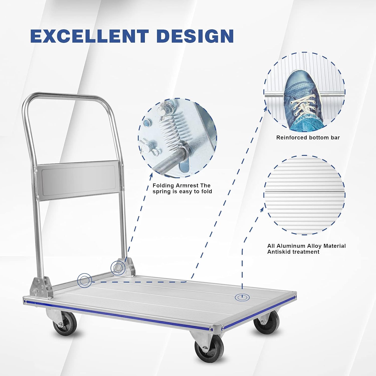 400KG Folding Aluminium Platform Trolley Heavy Duty Push Cart
