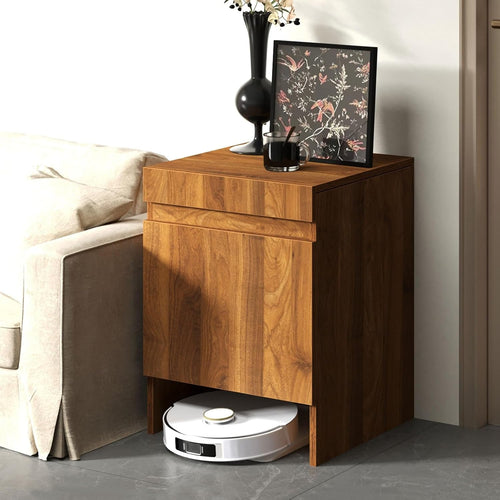 Hidden Robot Vacuum Cabinet Side Table Storage Organizer Pull Out Tray