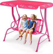 Kids 2 Seat Patio Swing Chair Pink Canopy Safety Belts Indoor Outdoor