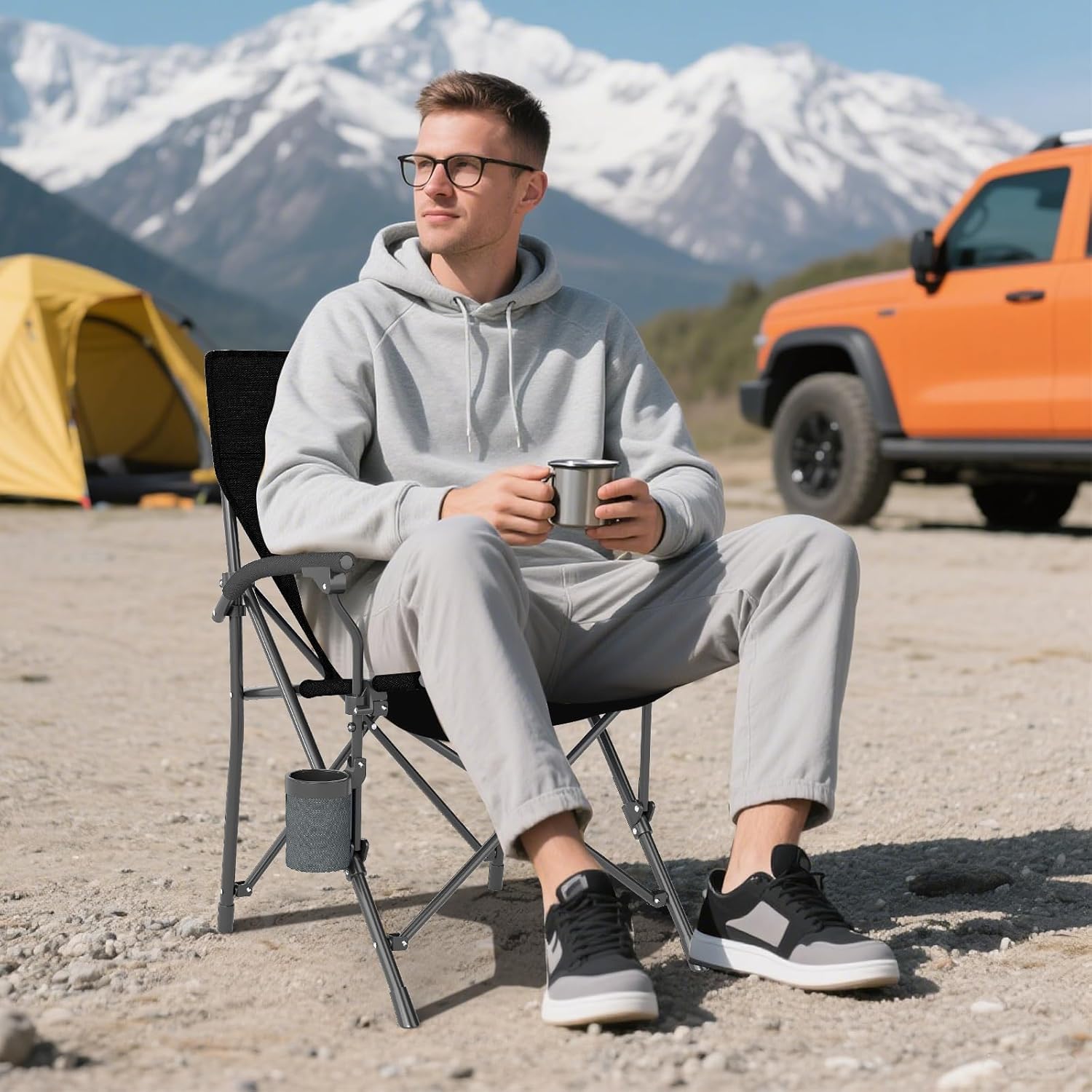 Folding Directors Camping Chair with Pocket Black