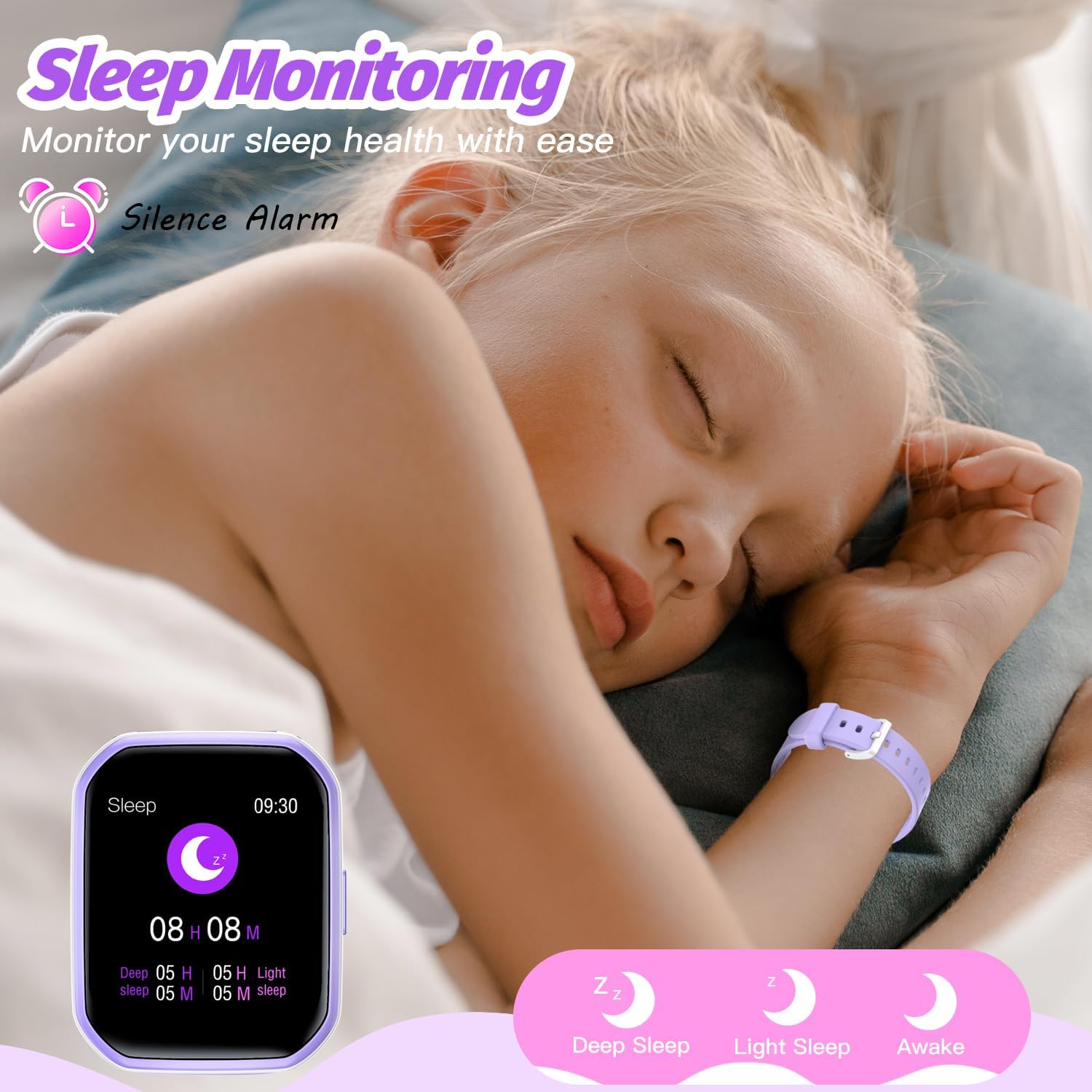 Kids Smart Watch Purple Fitness Tracker 19 Sport Modes