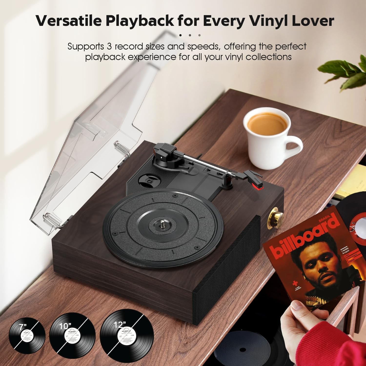 Bluetooth Vinyl Record Player Turntable with Speakers 3-Speed Belt Drive