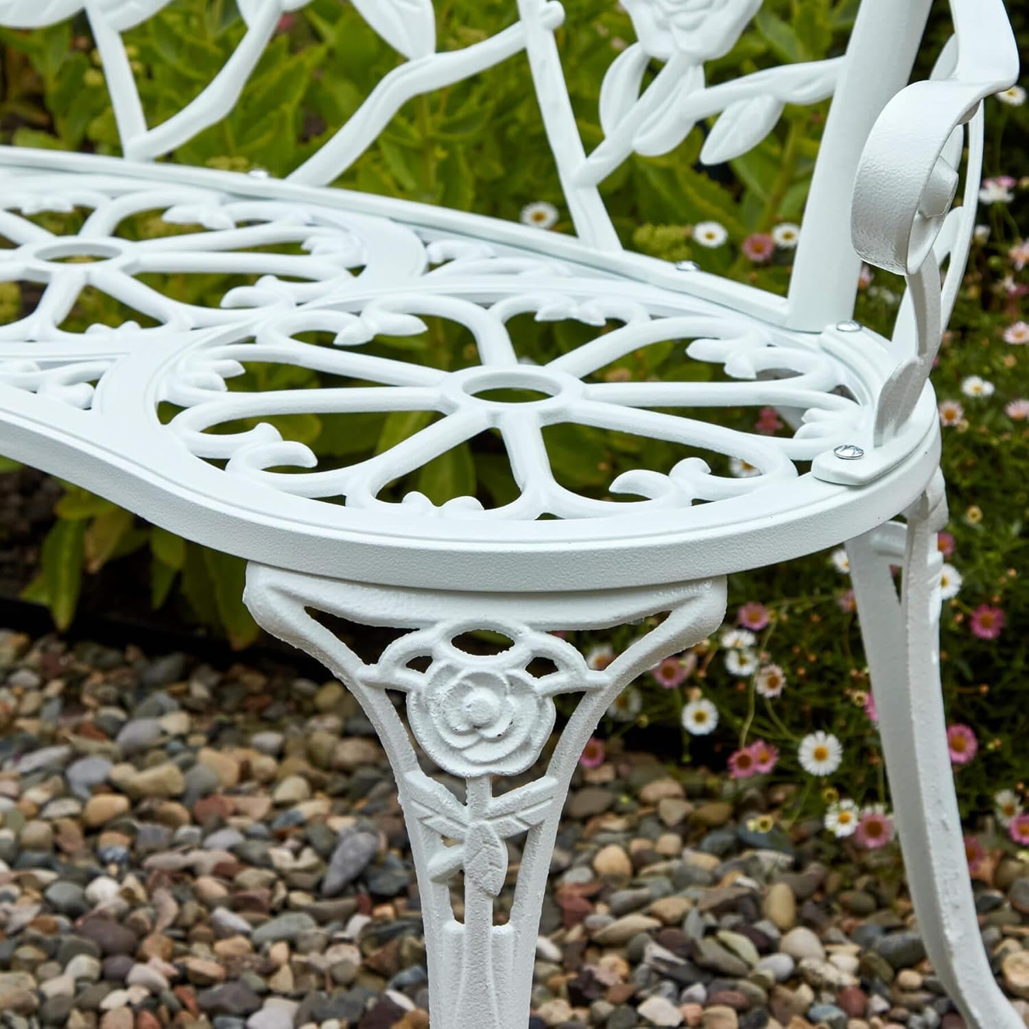 2 Seater Cast Iron Garden Bench Rose Design Patio Seat White