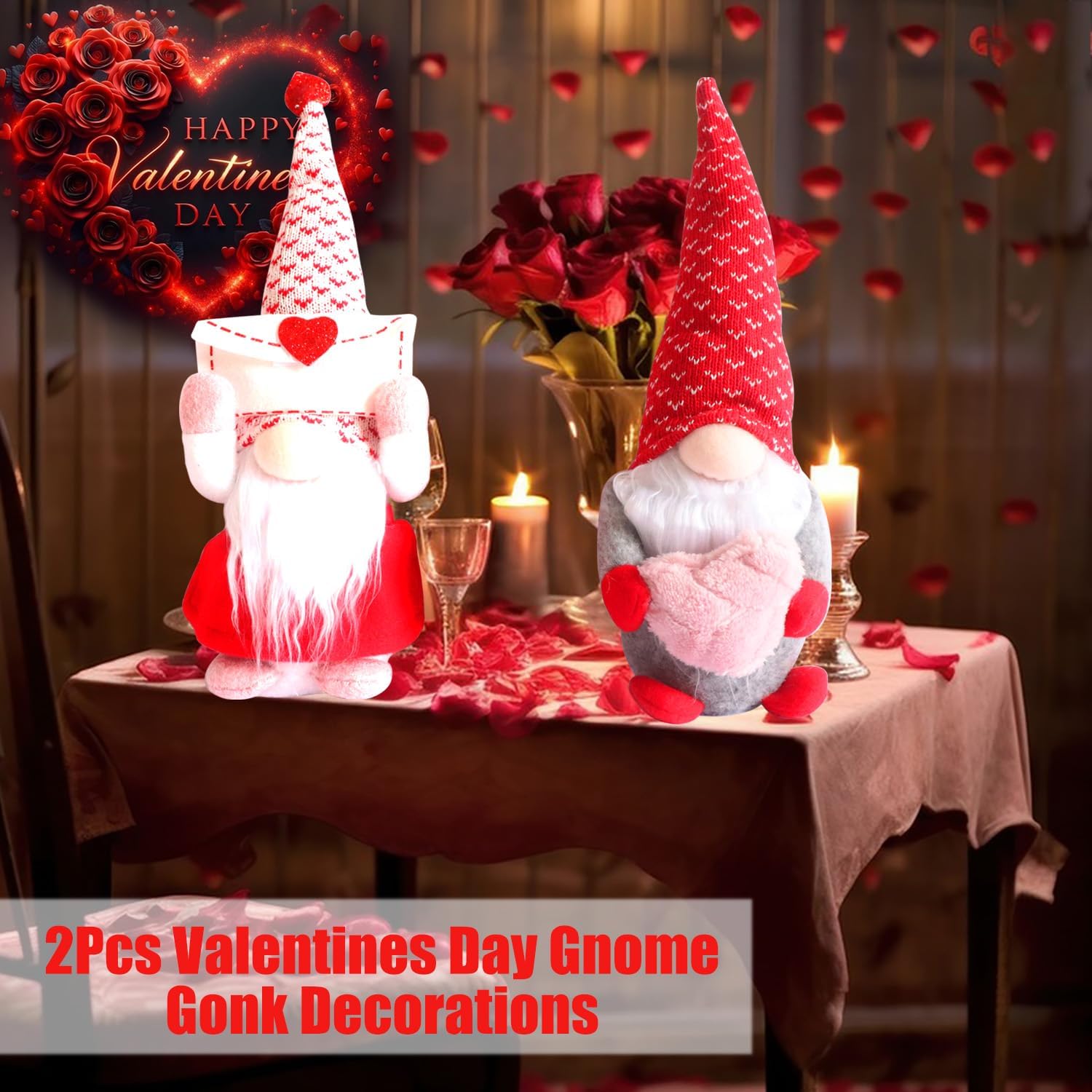 Valentines Gnome Plush Dolls Set Mr and Mrs Table Decor Gift