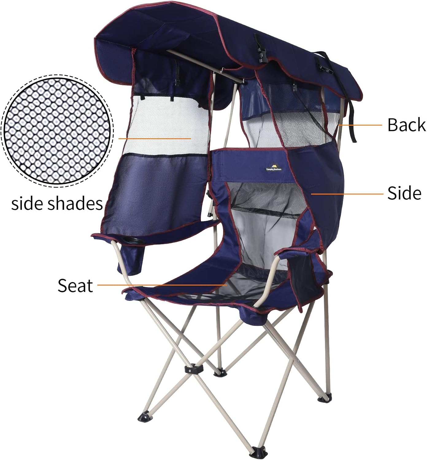 Folding Camping Chair with Adjustable Canopy Shade Navy