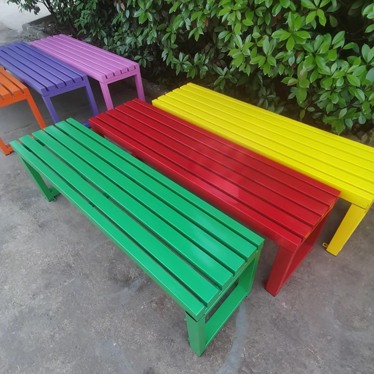 Black Metal Garden Bench 100cm Backless Outdoor Patio Seat