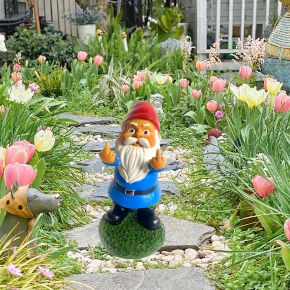 Funny Garden Gnome Middle Finger Statue Naughty Outdoor Decor