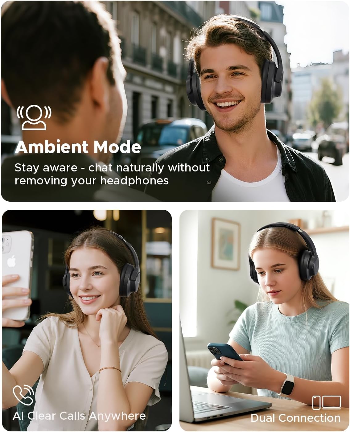 Wireless Over Ear Bluetooth Headphones ANC 125 Hour Battery