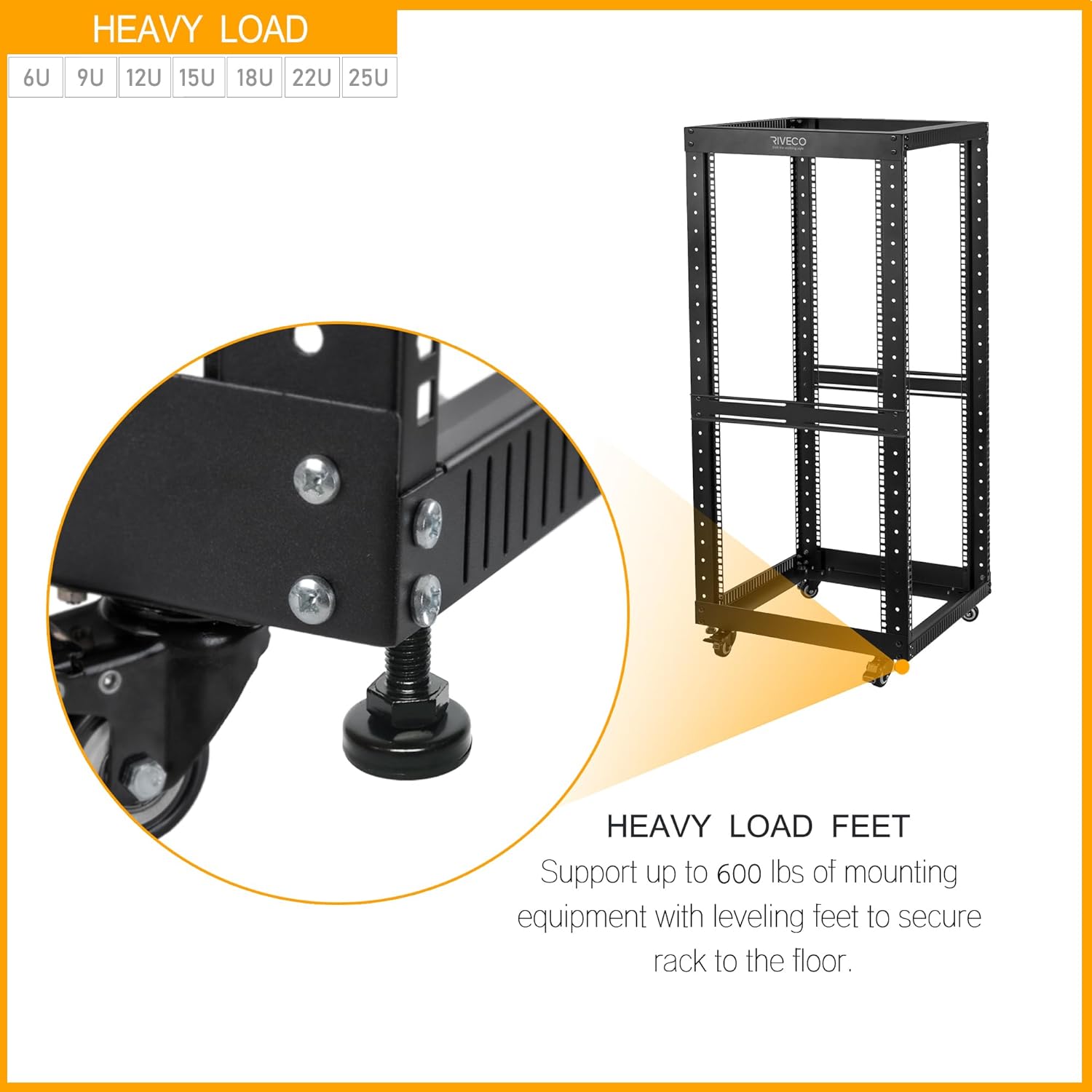 12U Open Frame Server Rack with Wheels 19 Inch Heavy Duty