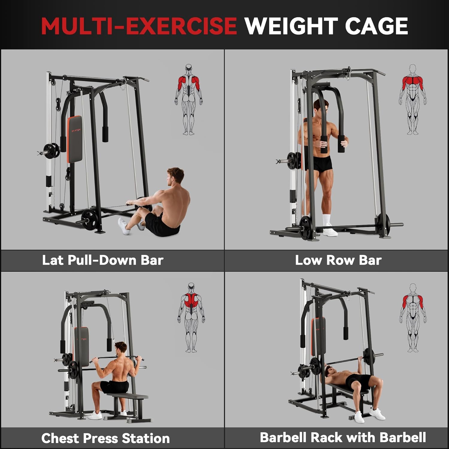 3 In 1 Smith Machine Power Cage Dual Cable Pulley Home Gym Rack