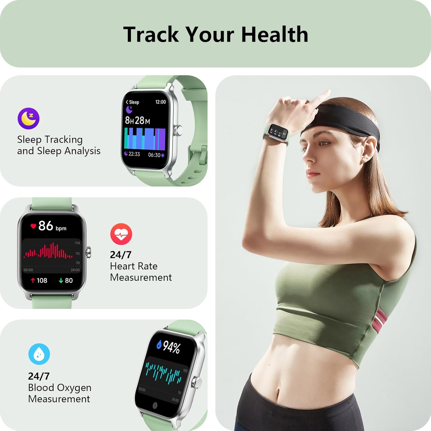 Smart Watch Bluetooth Call Alexa Fitness Tracker Green