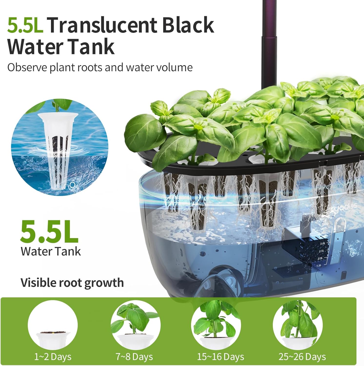 Hydroponic Growing System 12 Pods LED Indoor Herb Garden Black