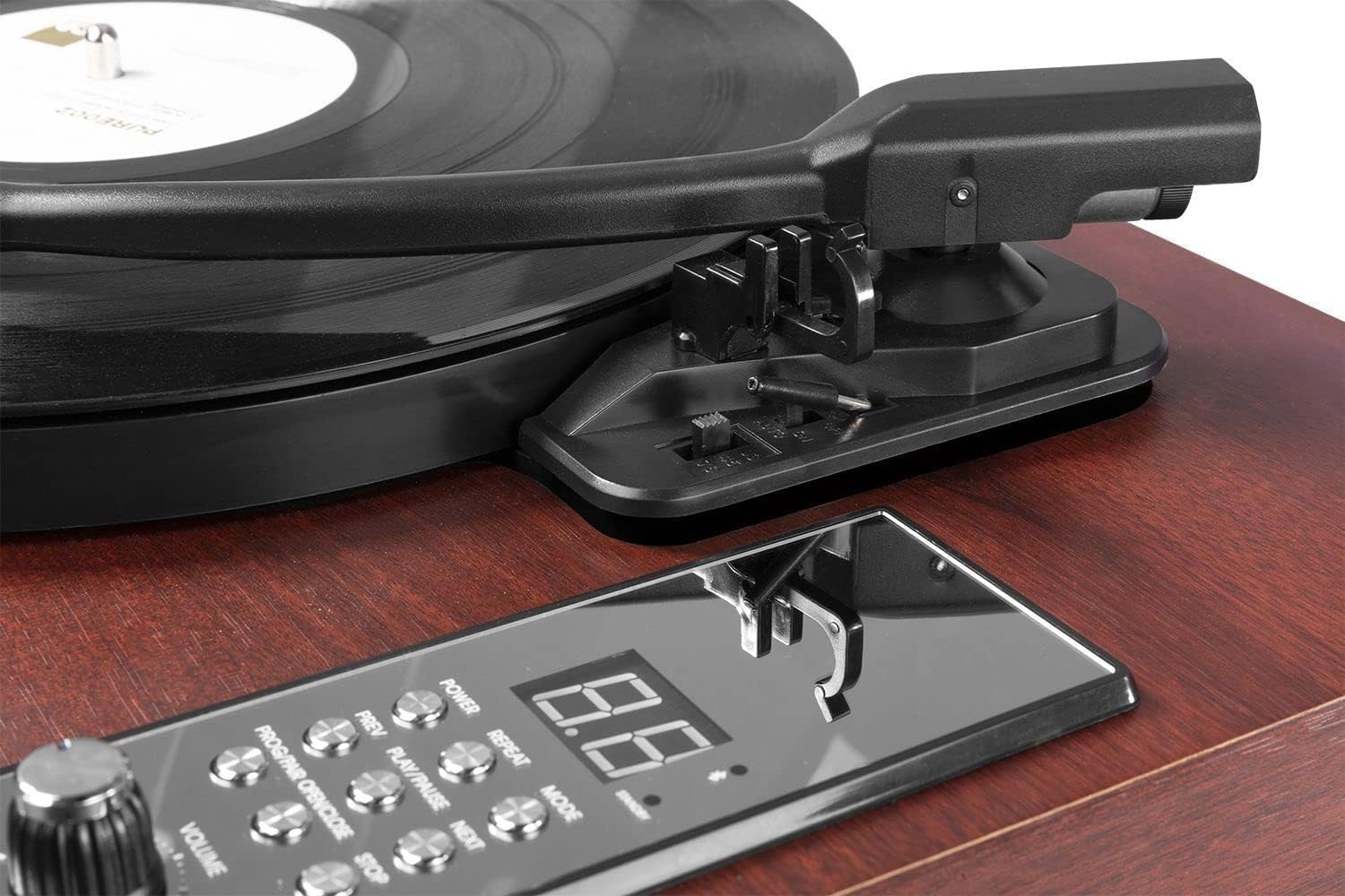 Retro Record Player CD Bluetooth Built In Speakers Dark Wood
