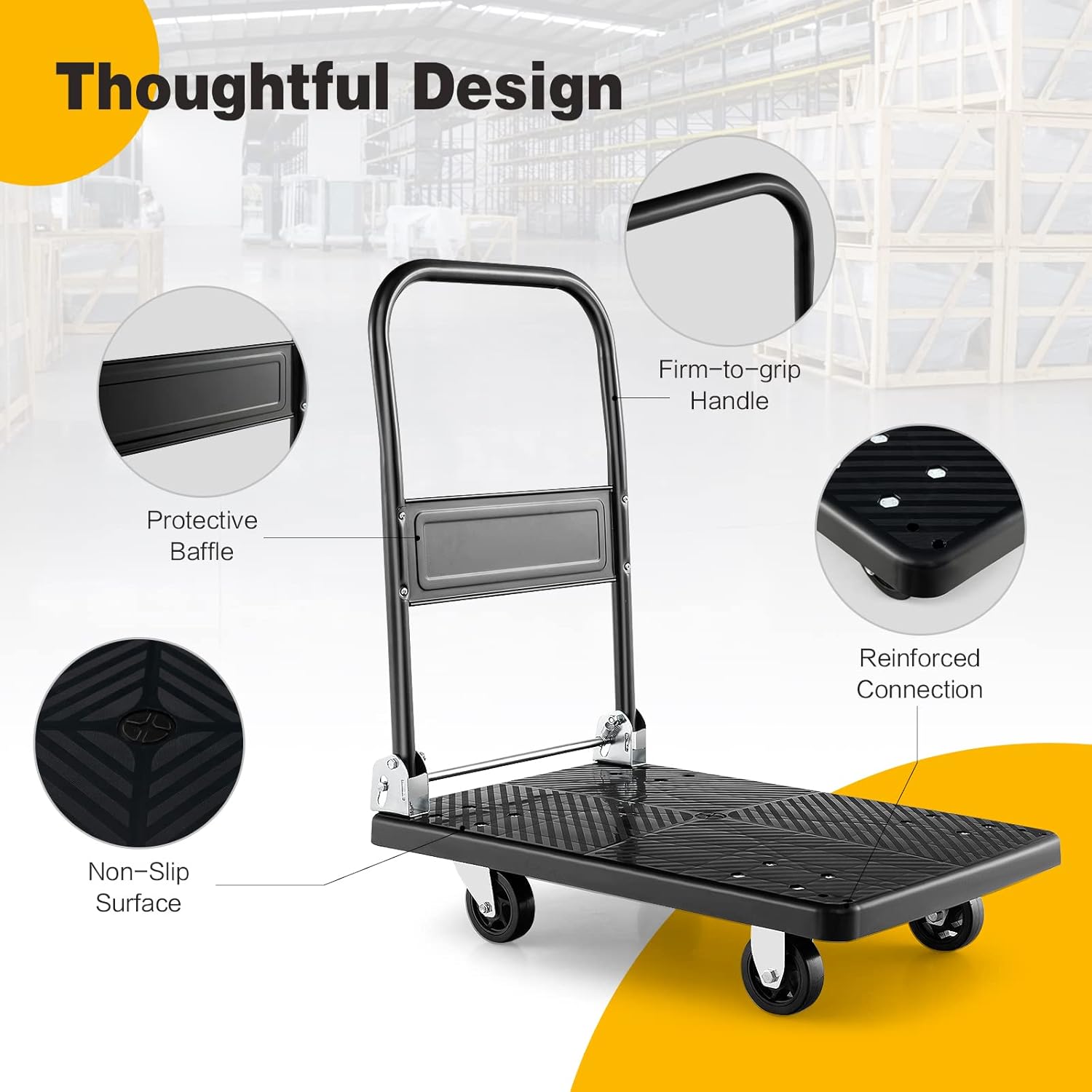 Folding Platform Trolley 200KG Flatbed Cart Black