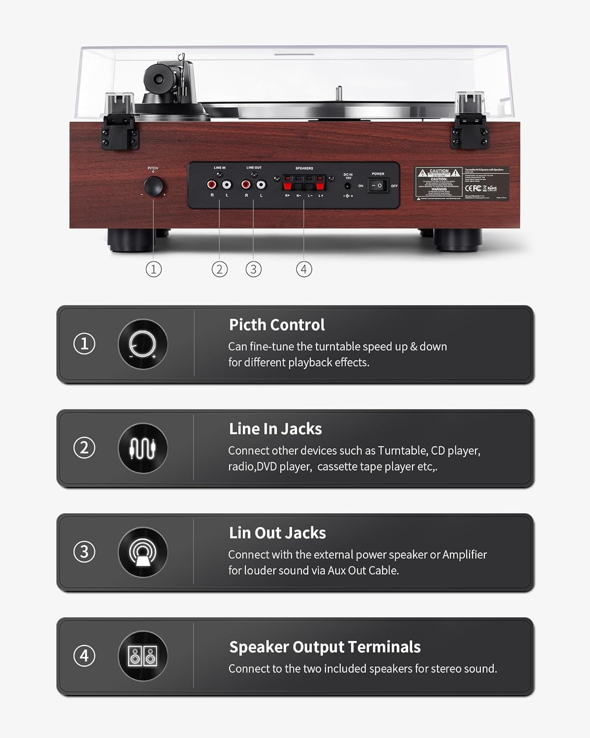 HiFi Record Player with Bookshelf Speakers Bluetooth Wood