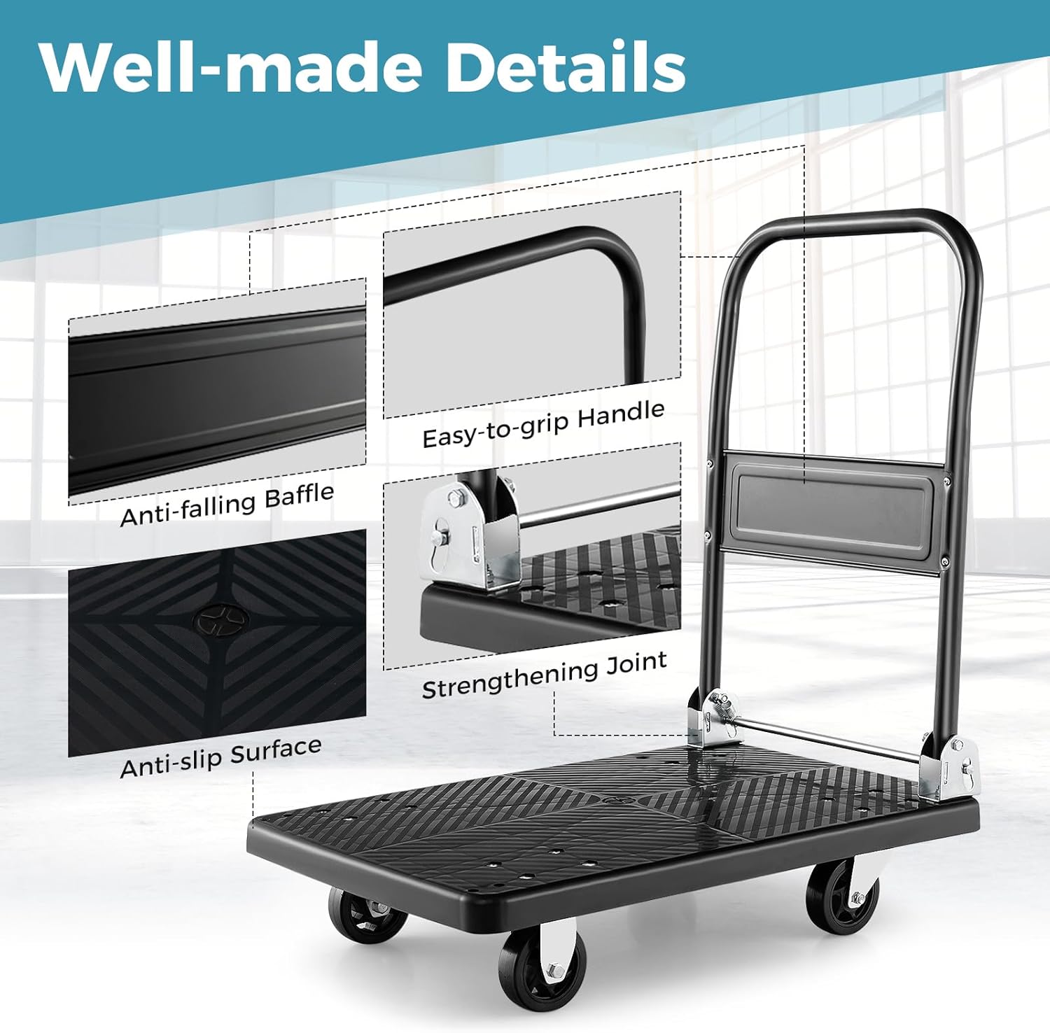 200KG Folding Platform Trolley Flatbed Truck Dolly Brake Wheels