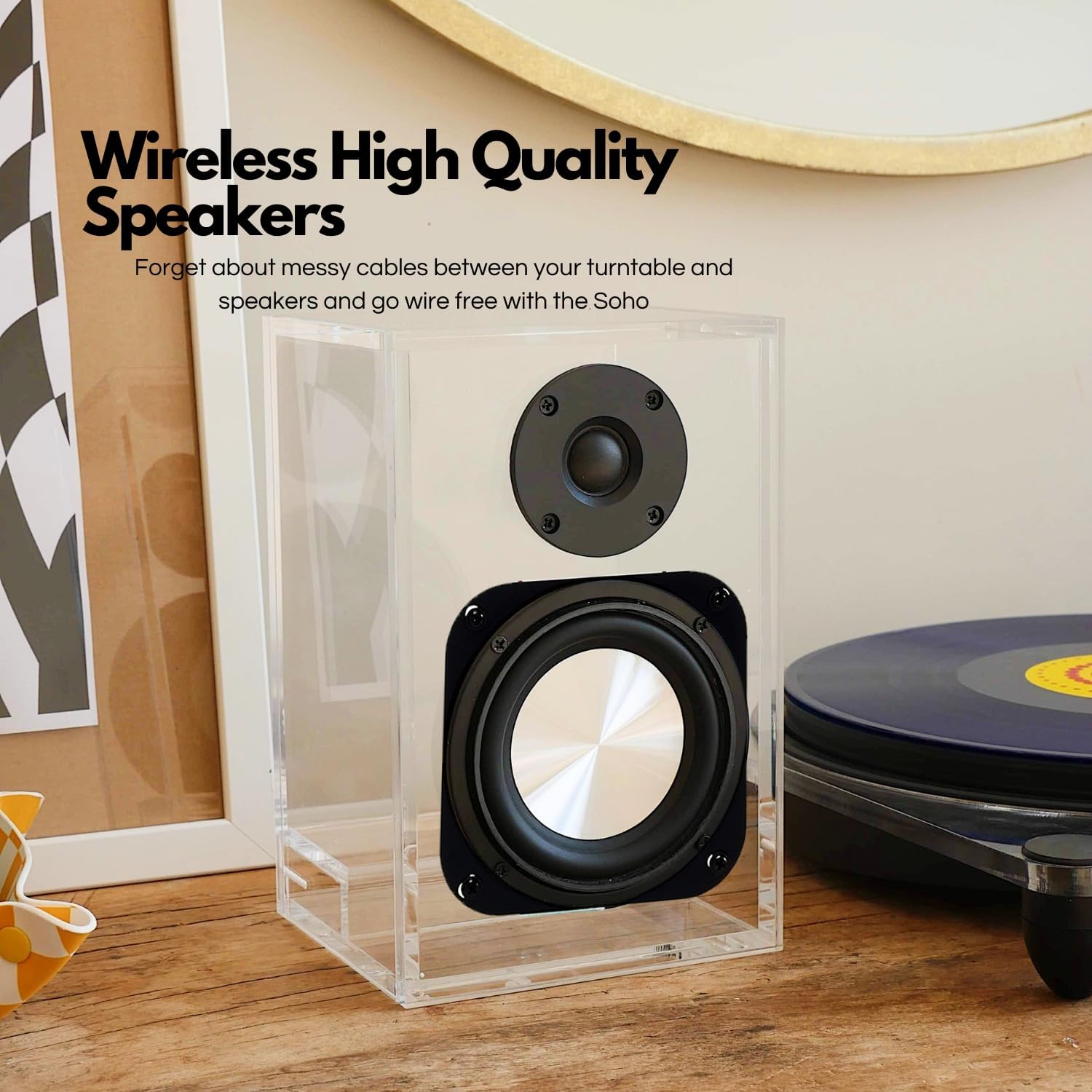 Clear Acrylic Record Player With Wireless Speakers
