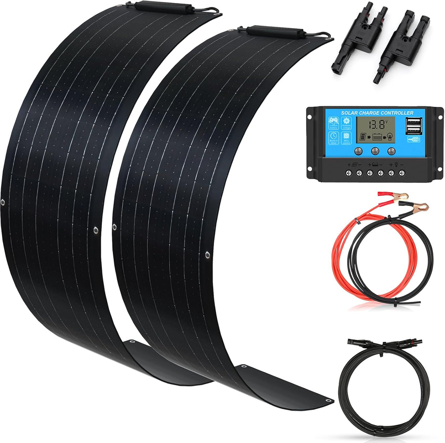 100W Flexible Solar Panel Kit 2x50W With Controller Cables RV Boat