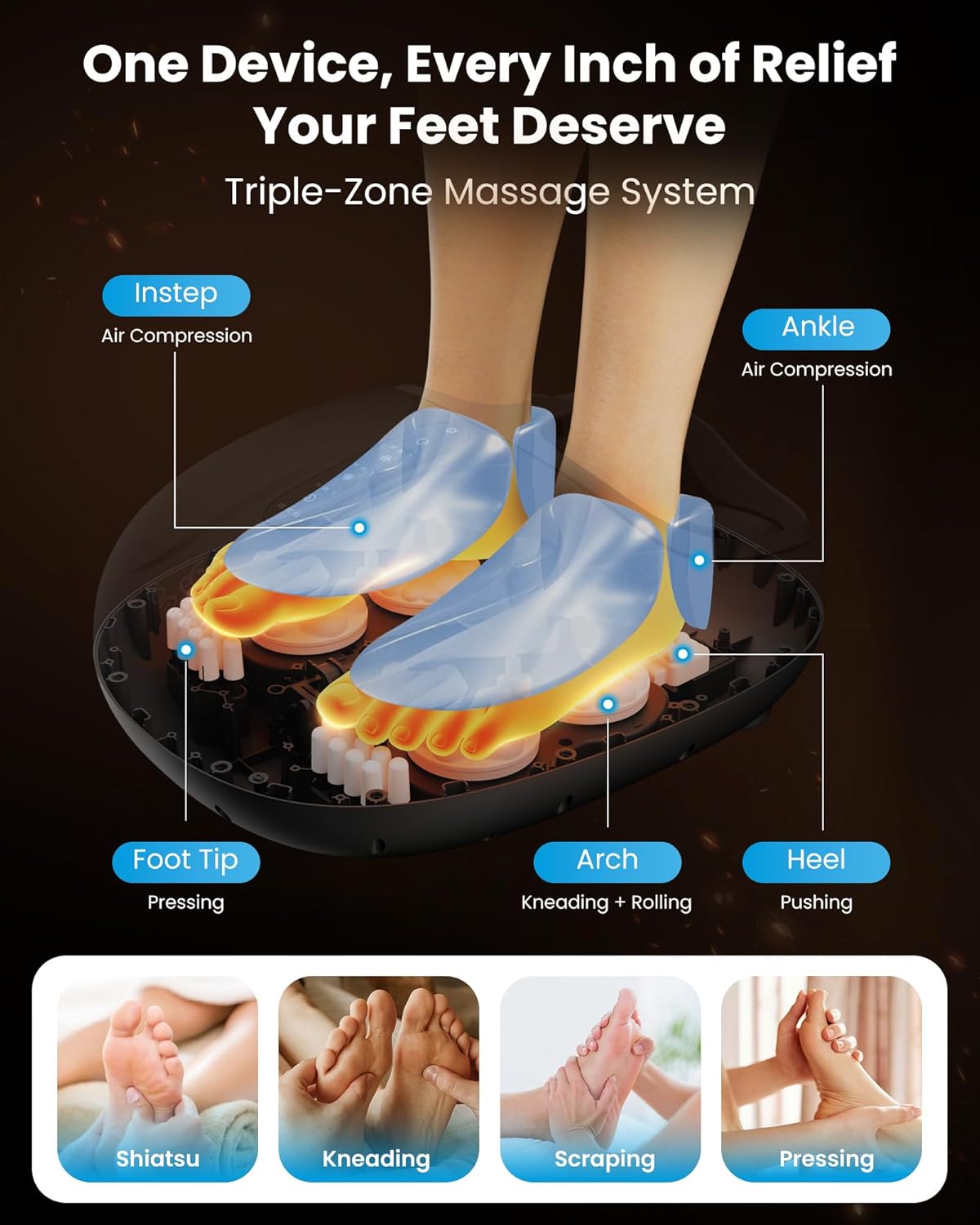 Shiatsu Foot Massager Heat Compression Remote Control Size 14