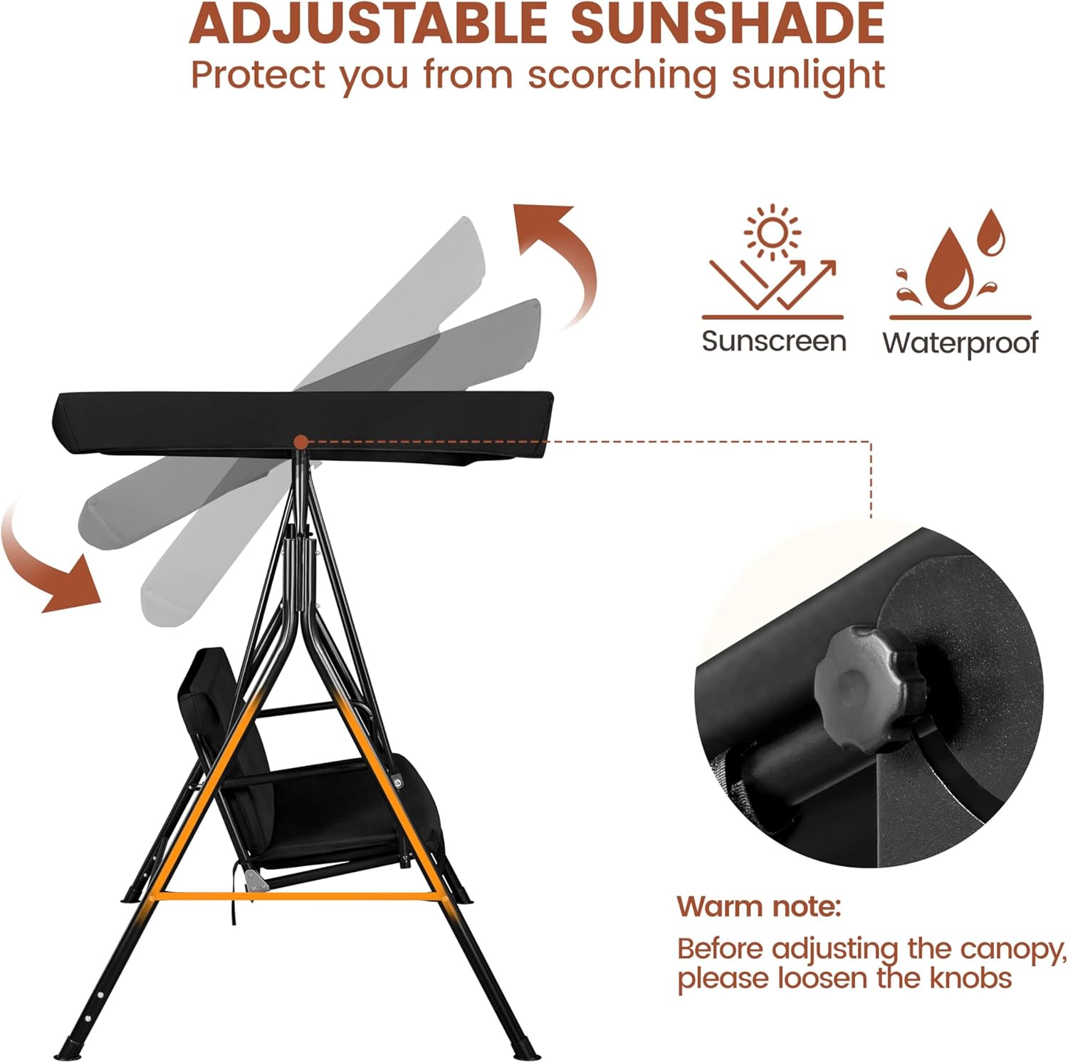 3 Seater Patio Swing Chair Canopy Cushion Black