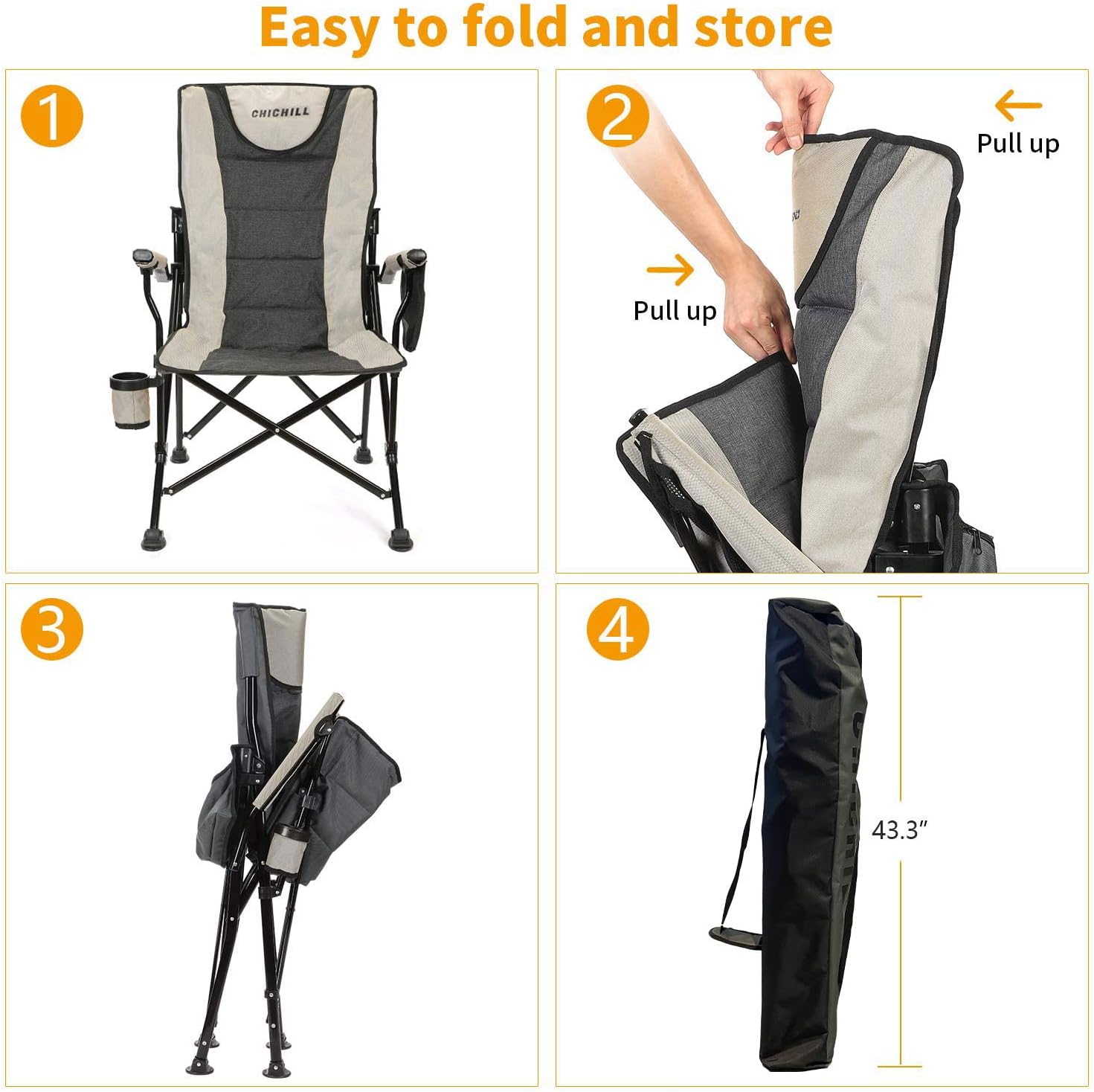 Oversized Folding Camping Chair Heavy Duty 180kg Grey