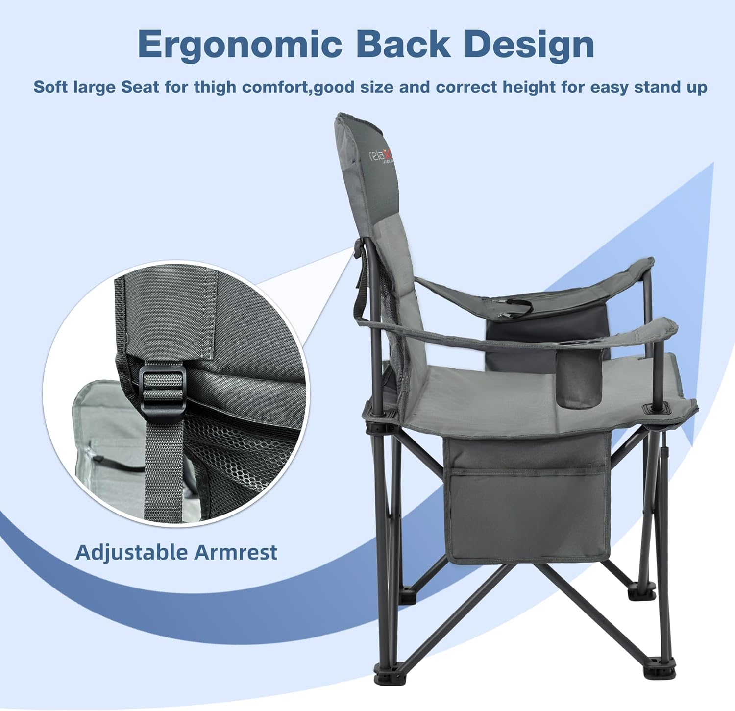 Set of 2 Oversized Camping Chairs Heavy Duty 200KG Grey
