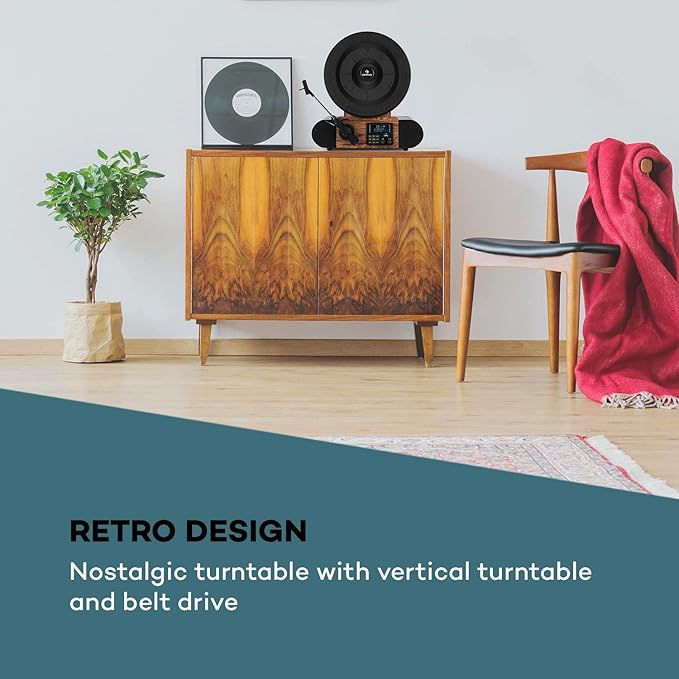 Vertical Record Player Bluetooth USB Walnut 3 Speed Turntable