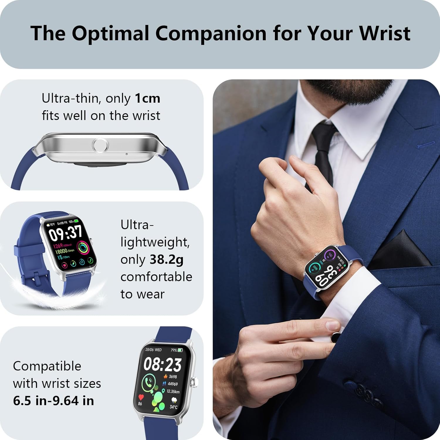 Smart Watch Bluetooth Call Alexa Fitness Tracker Blue