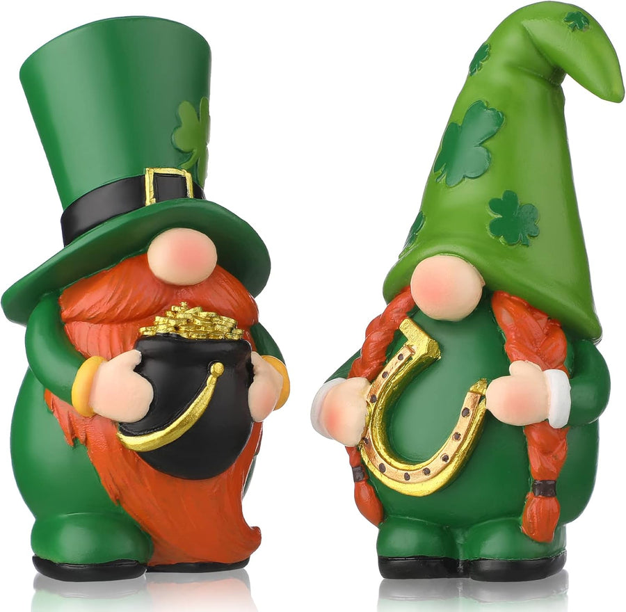 2PCS St Patrick’s Day Gnome Decor Shamrock Resin Figurines