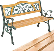 2 Seater Wooden Garden Bench Cast Iron Frame Outdoor Patio Seat