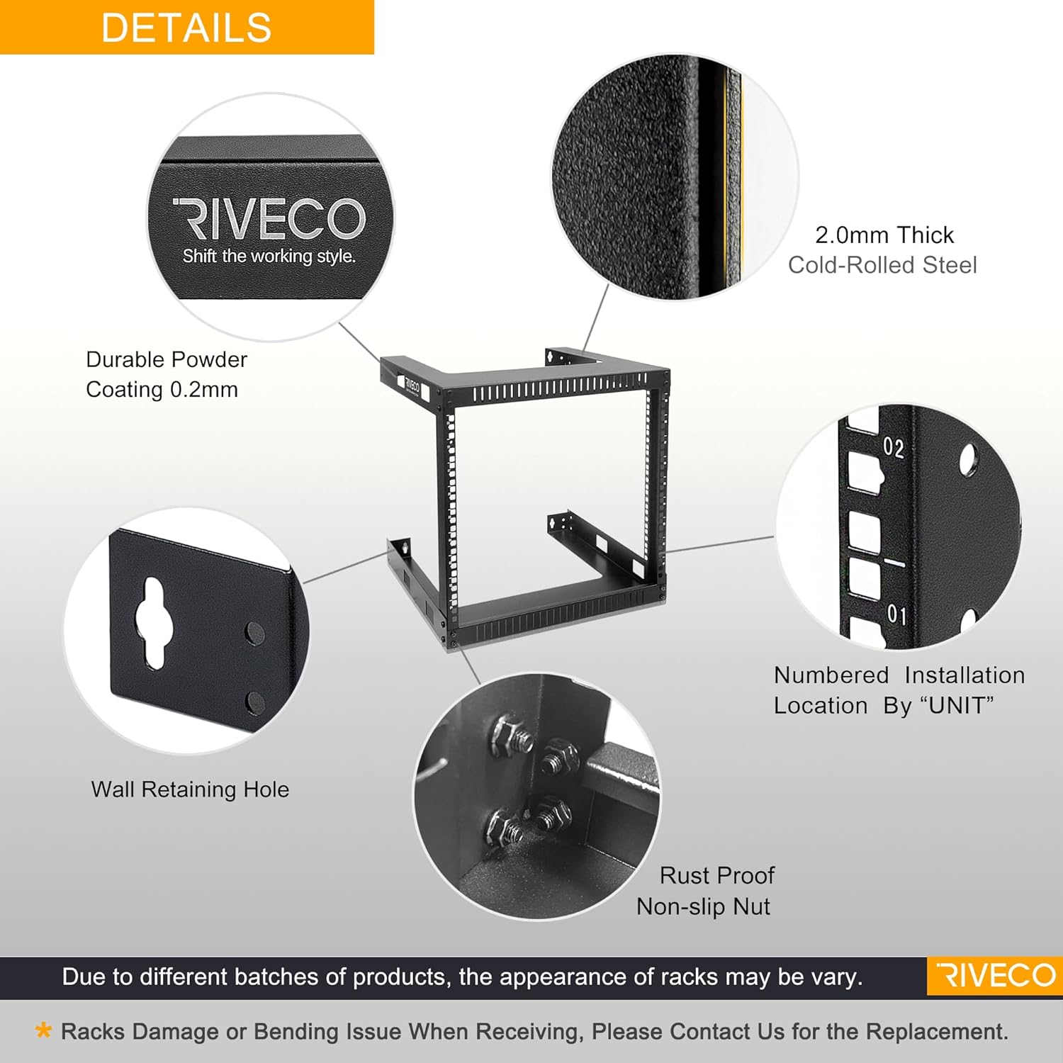 9U Wall Mount Open Frame Network Rack 19 Inch Steel
